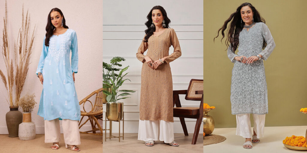 pastel chikankari kurta set elegant daytime wedding fashion