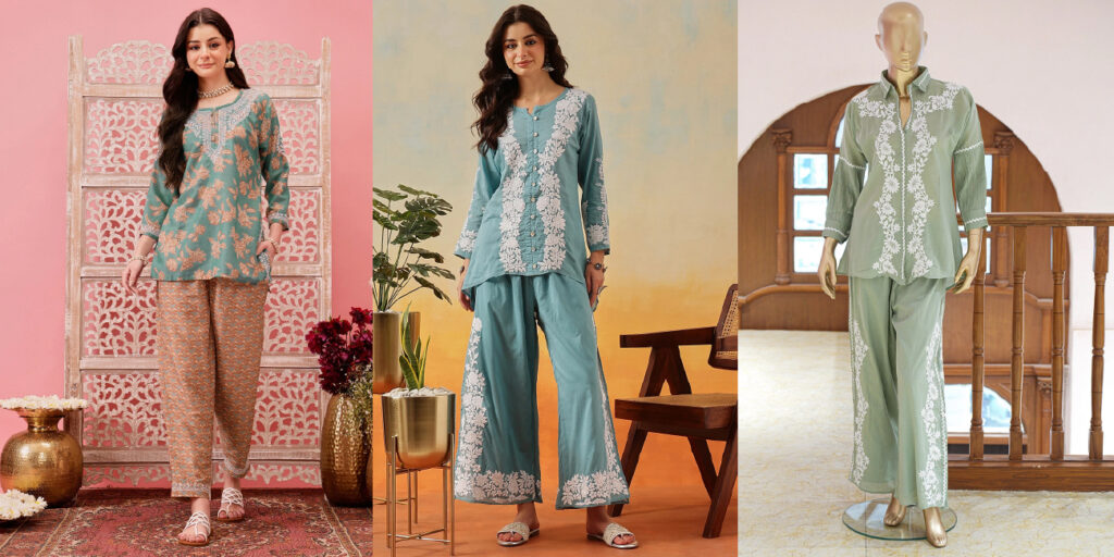 pastel chikankari kurta set lightweight summer fashion