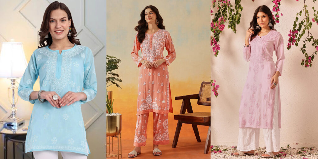 pastel chikankari kurta set lightweight ethnic wear