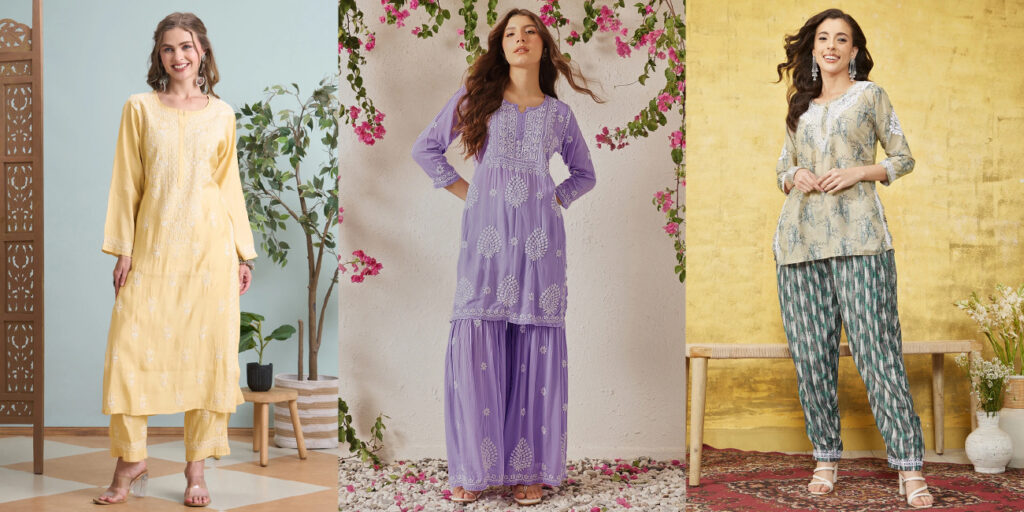 pastel chikankari kurta set elegant ethnic outfit