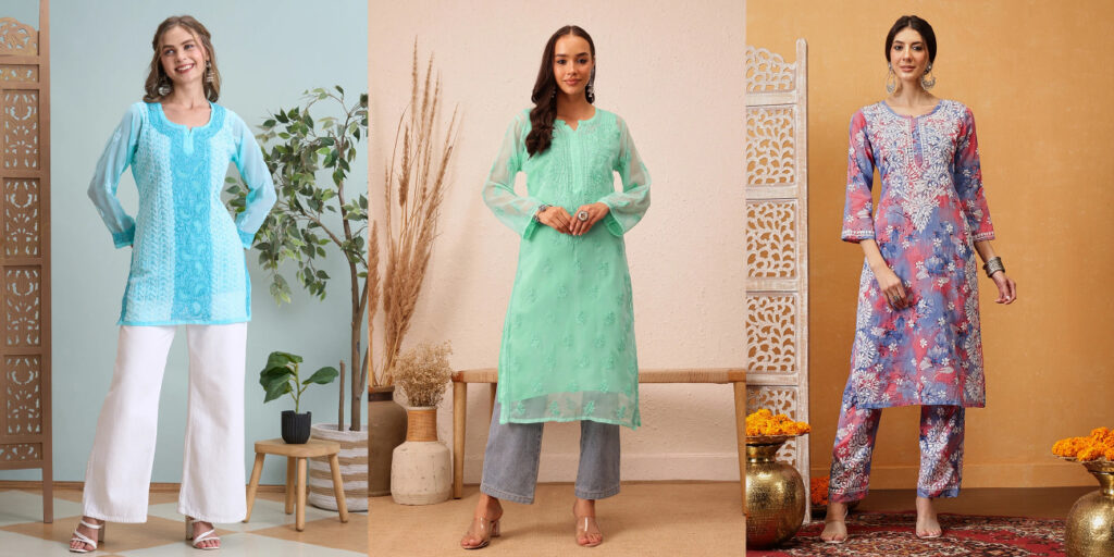 lightweight chikankari kurta set professional summer outfit